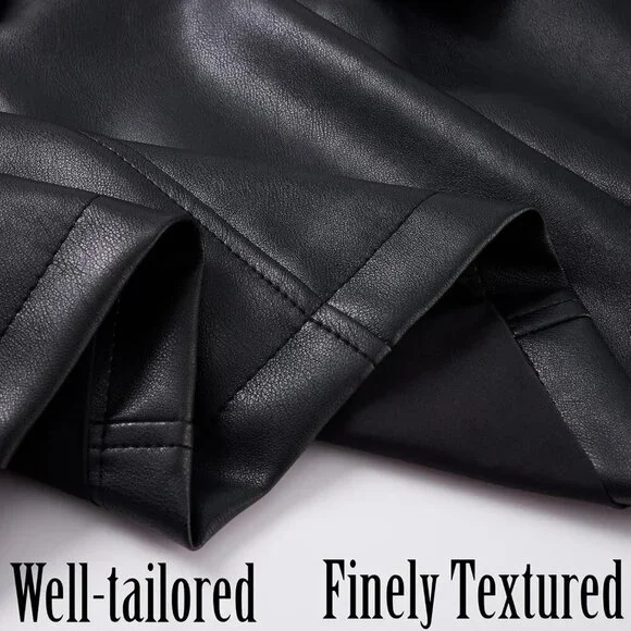 Women Black Leather Blazer Jacket Vegan leather Lapel Button Down Casual Coat - Picture 5 of 6